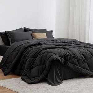 King Size Comforter Set Black, 7 Pieces King Bed in a Bag, All